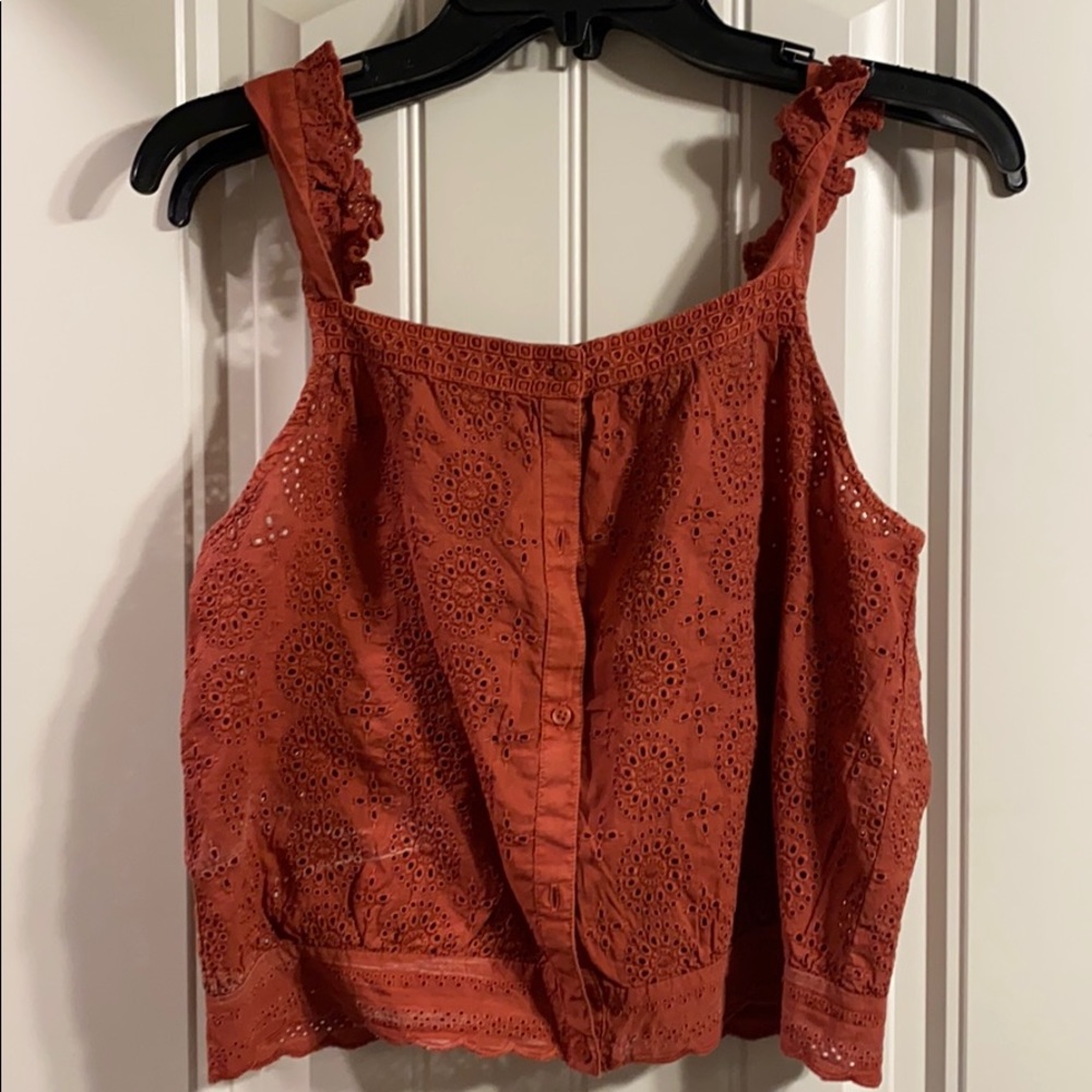 Eyelet Lace Crop Tank Top with Ruffle Straps